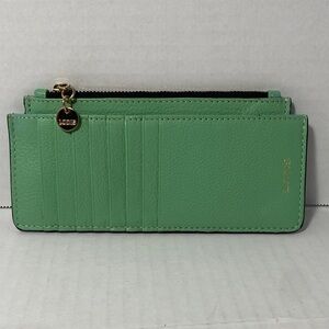 Lodis Mint Green Genuine Leather Card Wallet with Zip Pocket